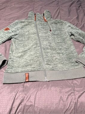 Naketano fleece jacket Full Zip Funnel Neck Green faux Leather Trim Sz Xl